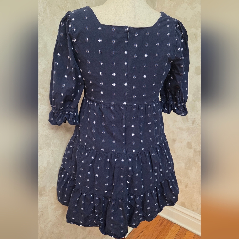 Madewell Navy Cotton Tiered Mini Dress Size 6 Square Neck Puff Sleeve - Picture 8 of 12